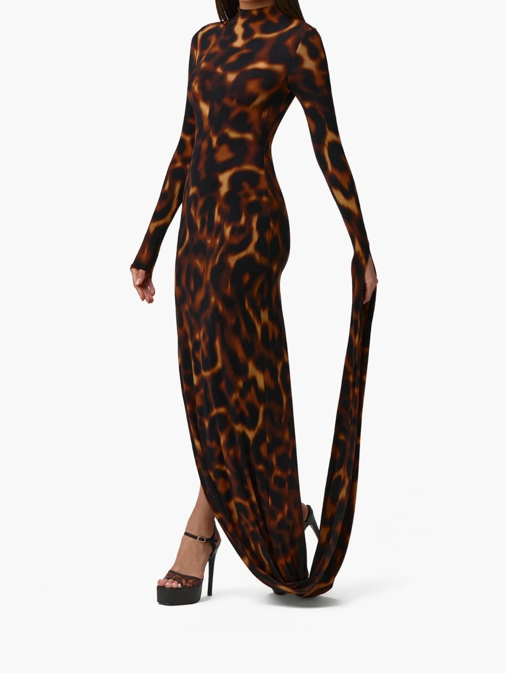 Naked Wardrobe Tortoiseshell Draped Long Sleeve Maxi Dress - Picture 4 of 7